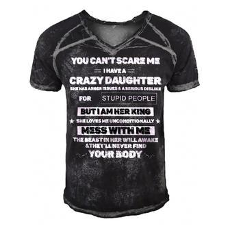 Father Grandpa You Cant Scare Me I Have A Crazy Daughter She Has Anger Issues Family Dad Men's Short Sleeve V-neck 3D Print Retro Tshirt - Monsterry CA