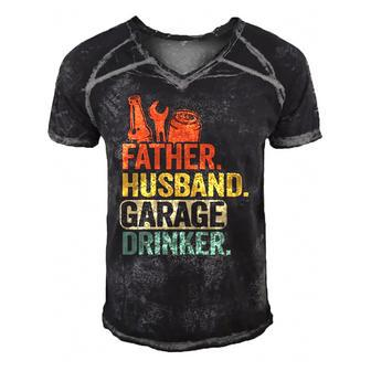 Father Husband Garage Drinker Vintage Mechanic Dad Handyman Men's Short Sleeve V-neck 3D Print Retro Tshirt