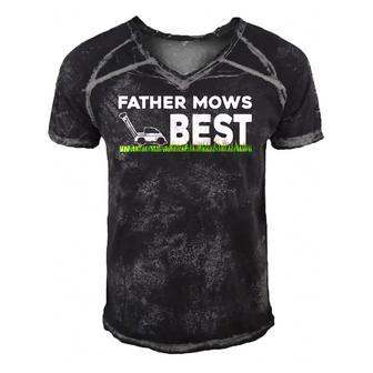 Father Mows Best Gift Fathers Day Lawn Funny Grass Men's Short Sleeve V-neck 3D Print Retro Tshirt | Mazezy