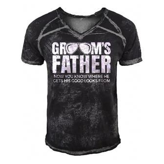 Father Of The Groom Wedding Costume Grooms Father Men's Short Sleeve V-neck 3D Print Retro Tshirt | Mazezy