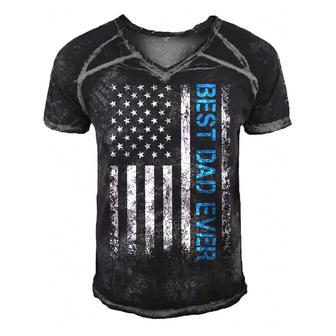Fathers Day Best Dad Ever With Us American Flag V2 Men's Short Sleeve V-neck 3D Print Retro Tshirt | Mazezy