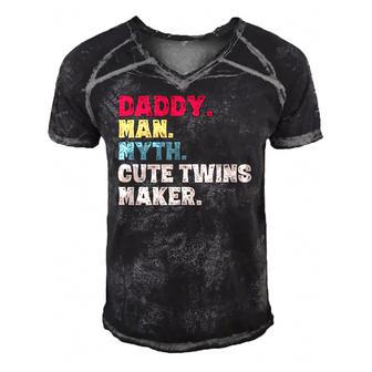 Fathers Day Daddy Man Myth Cute Twins Maker Vintage Gift Men's Short Sleeve V-neck 3D Print Retro Tshirt | Mazezy