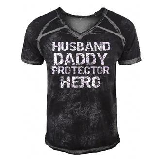 Fathers Day Gift From Wife Husband Daddy Protector Hero Men's Short Sleeve V-neck 3D Print Retro Tshirt | Mazezy