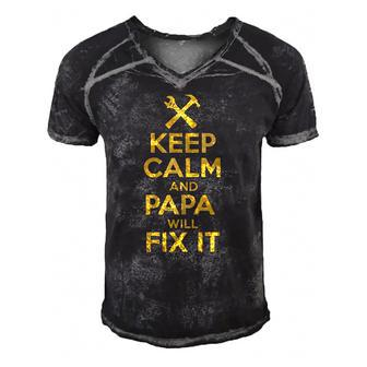 Fathers Day Handyman Gift Keep Calm And Papa Will Fix It Men's Short Sleeve V-neck 3D Print Retro Tshirt | Mazezy