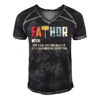 Fathor Like Dad Just Way Mightier Fathers Day Gifts Men's Short Sleeve V-neck 3D Print Retro Tshirt | Mazezy