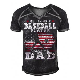 Favorite Baseball Player Calls Me Dad V2 Men's Short Sleeve V-neck 3D Print Retro Tshirt | Favorety CA