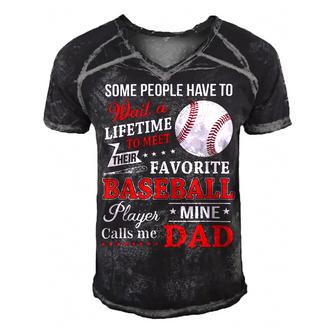 Favorite Baseball Player Calls Me Dad V3 Men's Short Sleeve V-neck 3D Print Retro Tshirt | Favorety