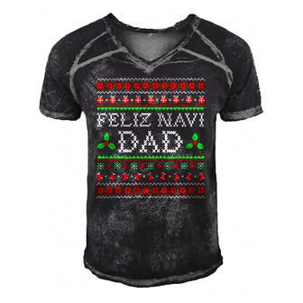 Feliz Navi Dad Ugly Christmas Daddy Claus Men's Short Sleeve V-neck 3D Print Retro Tshirt | Mazezy