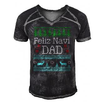 Feliz Navi Dad Ugly Christmas Design Multic Classic Men's Short Sleeve V-neck 3D Print Retro Tshirt | Mazezy