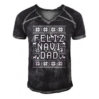Feliz Navi Dad Ugly Christmas Navidad Father Gift Men's Short Sleeve V-neck 3D Print Retro Tshirt | Mazezy