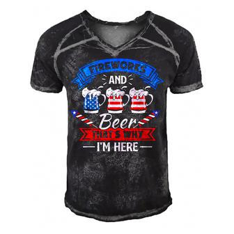 Fireworks & Beer Thats Why Im Here Funny 4Th Of July Bbq Men's Short Sleeve V-neck 3D Print Retro Tshirt - Seseable