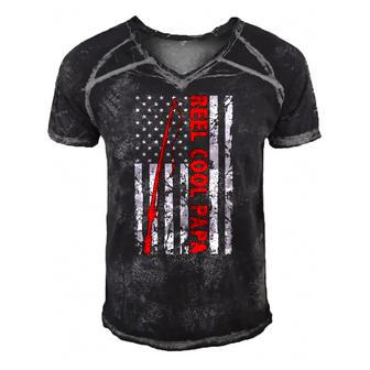 Fishing Papa American Flag Fisherman Gift For Fathers Day Men's Short Sleeve V-neck 3D Print Retro Tshirt | Mazezy