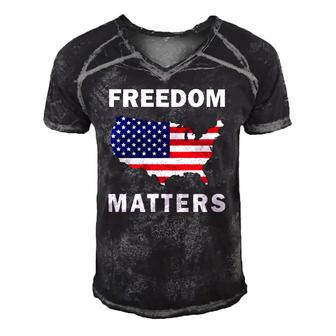 Freedom Matters American Flag Map Men's Short Sleeve V-neck 3D Print Retro Tshirt | Mazezy