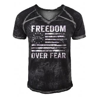 Freedom Over Fear - Pro Gun Rights 2Nd Amendment Guns Flag Men's Short Sleeve V-neck 3D Print Retro Tshirt | Mazezy