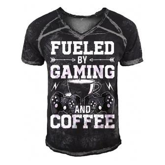 Fueled By Gaming And Coffee Video Gamer Gaming Men's Short Sleeve V-neck 3D Print Retro Tshirt - Seseable