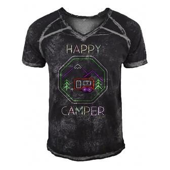 Funny Camper Gift Tee Happy Camping Lover Camp Vacation Men's Short Sleeve V-neck 3D Print Retro Tshirt | Mazezy