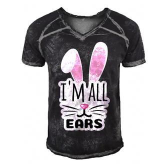 Funny Cute Pink Bunny Im All Ears Rabbit Happy Easter Day Gift For Girls Women Mom Mommy Family Birthday Holiday Christmas Men's Short Sleeve V-neck 3D Print Retro Tshirt | Favorety CA