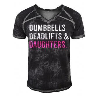 Funny Gym Workout Fathers Day Dumbbells Deadlifts Daughters Men's Short Sleeve V-neck 3D Print Retro Tshirt | Mazezy