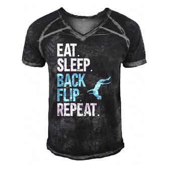 Funny Gymnastics Acrobat Parkour Eat Sleep Back Flip Repeat Men's Short Sleeve V-neck 3D Print Retro Tshirt | Mazezy