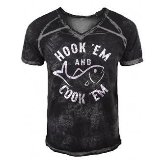 Funny Hookem And Cookem Fishing Men's Short Sleeve V-neck 3D Print Retro Tshirt