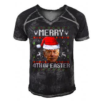 Funny Joe Biden Merry 4Th Of Easter Ugly Christmas Anti Biden Men's Short Sleeve V-neck 3D Print Retro Tshirt | Mazezy