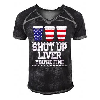 Funny July 4Th Shut Up Liver Youre Fine Beer Cups Tee Men's Short Sleeve V-neck 3D Print Retro Tshirt | Mazezy