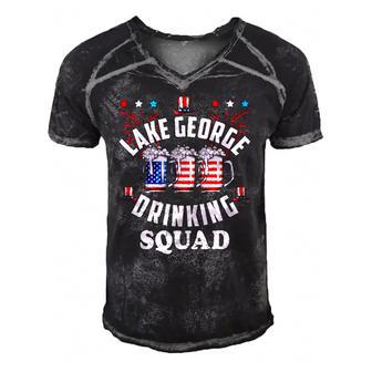 Funny Lake George Drinking Squad 4Th Of July Usa Flag Beer Men's Short Sleeve V-neck 3D Print Retro Tshirt | Mazezy