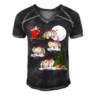 Funny Xmas Lighting Tree Santa Riding Pomeranian Christmas T-Shirt Men's Short Sleeve V-neck 3D Print Retro Tshirt - Seseable