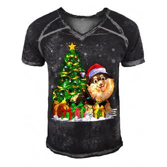 Funny Xmas Tree Family Matching Santa Pomeranian Christmas T-Shirt Men's Short Sleeve V-neck 3D Print Retro Tshirt - Seseable
