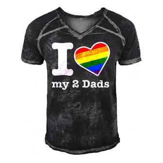 Gay Dads  I Love My 2 Dads With Rainbow Heart Men's Short Sleeve V-neck 3D Print Retro Tshirt