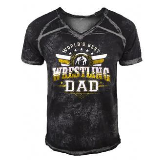 Gifts For Men Worlds Best Freestyle Wrestling Dad Men's Short Sleeve V-neck 3D Print Retro Tshirt | Mazezy