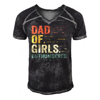 Girl Dad Outnumbered Men Fathers Day Father Of Girls Vintage Men's Short Sleeve V-neck 3D Print Retro Tshirt | Mazezy