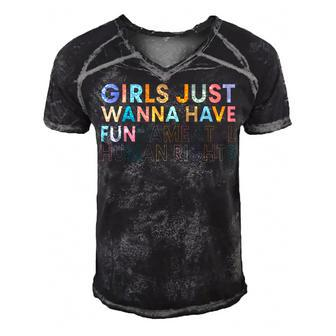 Girls Just Wanna Have Fundamental Rights Men's Short Sleeve V-neck 3D Print Retro Tshirt | Mazezy