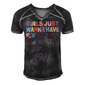 Girls Just Want To Have Fundamental Human Rights Feminist V2 Men's Short Sleeve V-neck 3D Print Retro Tshirt | Mazezy