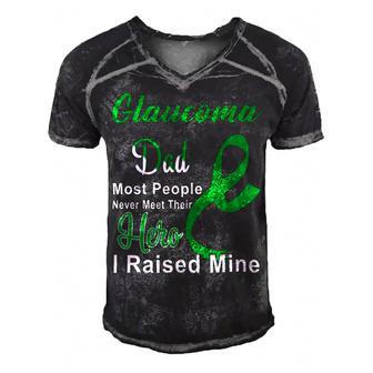 Glaucoma Dad Most People Never Meet Their Hero I Raised Mine Green Ribbon Glaucoma Glaucoma Awareness Men's Short Sleeve V-neck 3D Print Retro Tshirt | Favorety UK