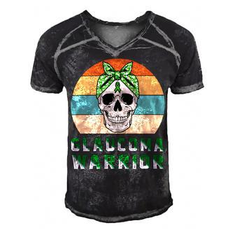 Glaucoma Warrior Skull Women Vintage Green Ribbon Glaucoma Glaucoma Awareness V2 Men's Short Sleeve V-neck 3D Print Retro Tshirt | Favorety CA