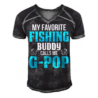 Gpop Grandpa Fishing Gift My Favorite Fishing Buddy Calls Me Gpop Men's Short Sleeve V-neck 3D Print Retro Tshirt - Seseable