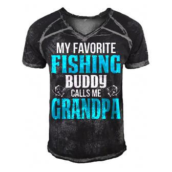 Grandpa Fishing Gift My Favorite Fishing Buddy Calls Me Grandpa Men's Short Sleeve V-neck 3D Print Retro Tshirt - Seseable