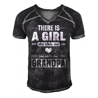 Grandpa Of A Girl Who Stole My Heart FatherS Day Granddad Men's Short Sleeve V-neck 3D Print Retro Tshirt | Mazezy
