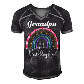 Grandpa Of The Birthday Girl Rainbow Boho Birthday Party Men's Short Sleeve V-neck 3D Print Retro Tshirt - Seseable