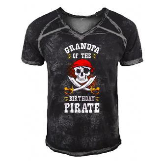 Grandpa Of The Birthday Pirate Themed Matching Bday Party Men's Short Sleeve V-neck 3D Print Retro Tshirt | Mazezy