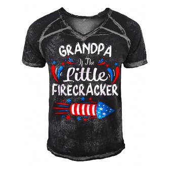Grandpa Of The Little Firecracker 4Th Of July Birthday Party Men's Short Sleeve V-neck 3D Print Retro Tshirt | Seseable CA