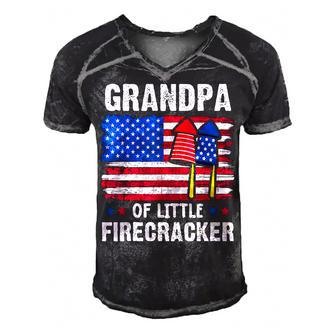 Grandpa Of The Little Firecracker 4Th Of July Grandfather Men's Short Sleeve V-neck 3D Print Retro Tshirt - Seseable