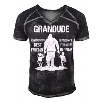 Grandude Grandpa Gift Grandude Best Friend Best Partner In Crime Men's Short Sleeve V-neck 3D Print Retro Tshirt - Seseable