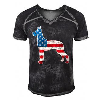 Great Dane 4Th Of July Men Women Usa American Flag Dog Men's Short Sleeve V-neck 3D Print Retro Tshirt | Mazezy
