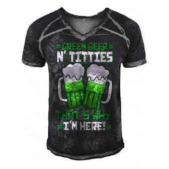 Green Beer Titties Funny St Patrick Day Adult Drinking Men's Short Sleeve V-neck 3D Print Retro Tshirt | Mazezy
