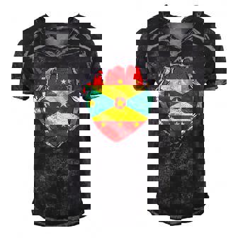 Grenada Heart Cutout With Grenadian Flag On Grenada Men's Short Sleeve V-neck 3D Print Retro Tshirt | Mazezy