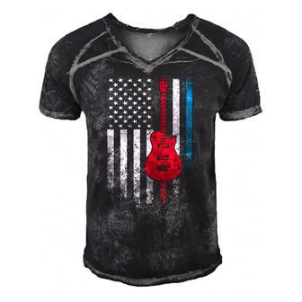 Guitar Music Musician 4Th Of July American Flag Usa America Men's Short Sleeve V-neck 3D Print Retro Tshirt | Mazezy
