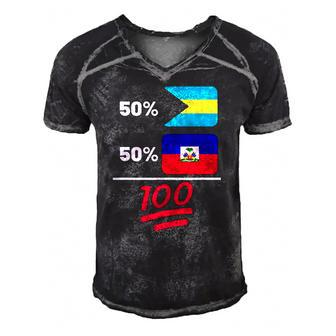 Haitian Plus Bahamian Mix Flag Heritage Men's Short Sleeve V-neck 3D Print Retro Tshirt | Mazezy