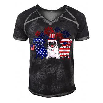 Happy 4Th July Three Blue White Pug And Red Men's Short Sleeve V-neck 3D Print Retro Tshirt | Seseable CA